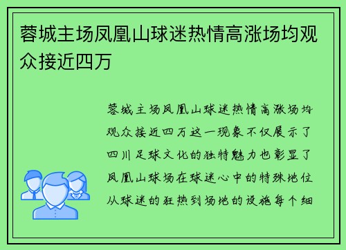 蓉城主场凤凰山球迷热情高涨场均观众接近四万 蓉城主场凤凰山球迷热情高涨场均观众接近四万
